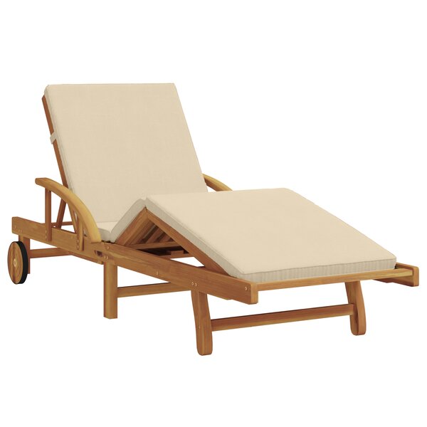 vidaXL Chaise longue pliable avec roues & coussin Beige en bois d'acacia massif