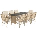vidaXL Ensemble à manger de jardin et coussins 9 Pièces beige Poly rotin