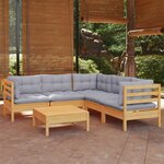 vidaXL Salon de jardin 6 Pièces avec coussins gris Bois de pin massif