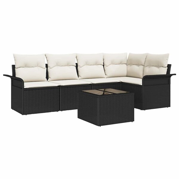 vidaXL Ensemble de canapé de jardin avec coussin 6 Pièces Noir Poly rotin