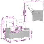 vidaXL Banc inclinable avec table 2 -Seater 126 x 65 x 112 cm
