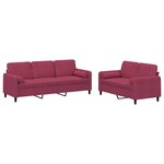 vidaXL Ensemble de canapés 2 Pièces avec coussins rouge bordeaux velours