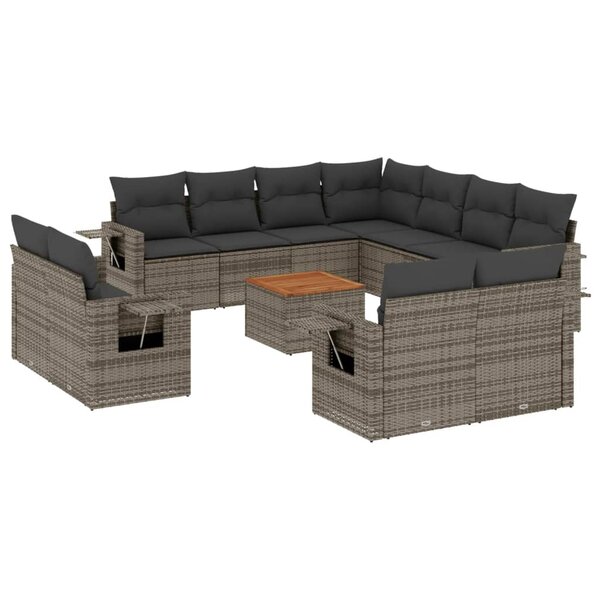 vidaXL Salon de jardin avec coussins 12 Pièces gris résine tressée