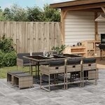 vidaXL Ensemble à manger de jardin 11Pièces avec coussins gris poly rotin