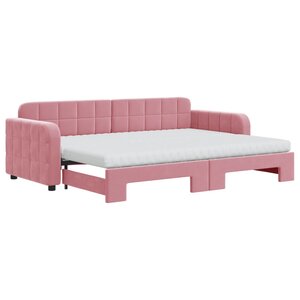 vidaXL Lit de jour avec lit gigogne et matelas rose 80x200 cm velours