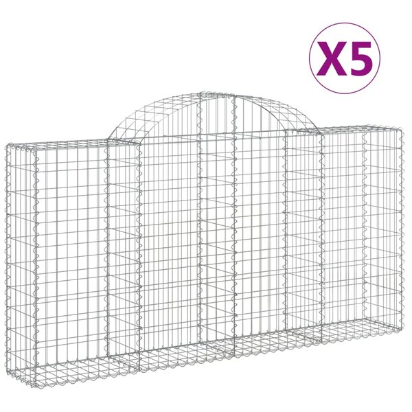 vidaXL Paniers à gabions arqués 5 Pièces 200x30x100/120 cm Fer galvanisé