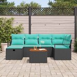 vidaXL Ensemble de canapé de jardin avec coussin 7 Pièces Noir polyrotin