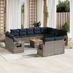 vidaXL Salon de jardin avec coussins 13 Pièces gris résine tressée