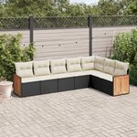 vidaXL Salon de jardin 7 Pièces avec coussins noir résine tressée