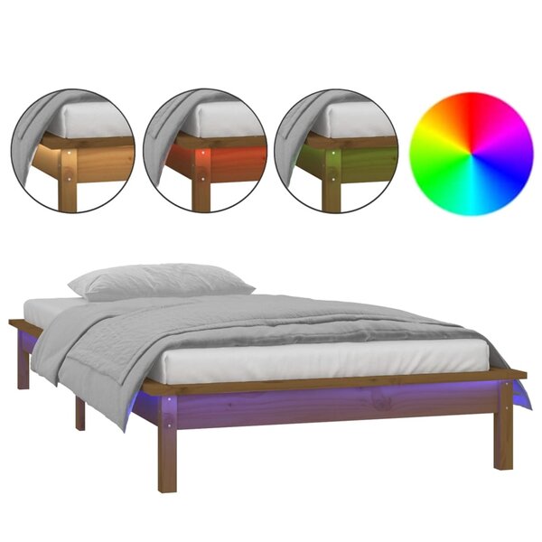 vidaXL Cadre de lit à LED sans matelas 75x190 cm bois massif