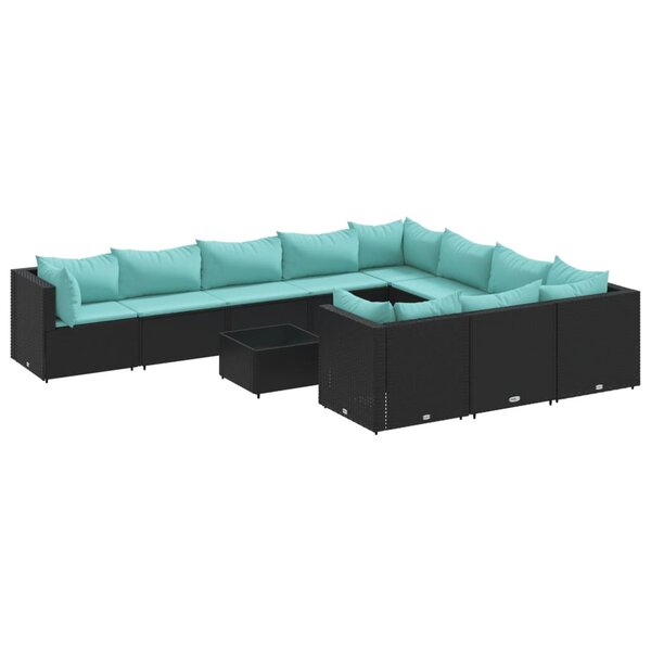 vidaXL Salon de jardin 11 Pièces avec coussins noir résine tressée
