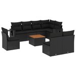 vidaXL Salon de jardin 9 Pièces avec coussins noir résine tressée