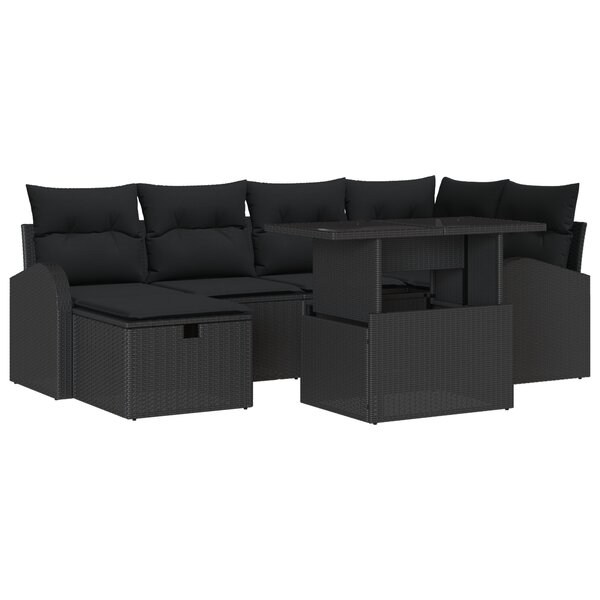Ensemble de canapé de jardin 7 pièces avec coussins Rotin poly noir