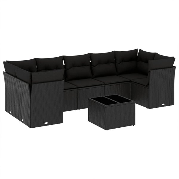 vidaXL Salon de jardin 8 Pièces avec coussins noir résine tressée