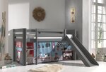 PINO Lit mezzanine avec toboggan pin massif Gris animalerie