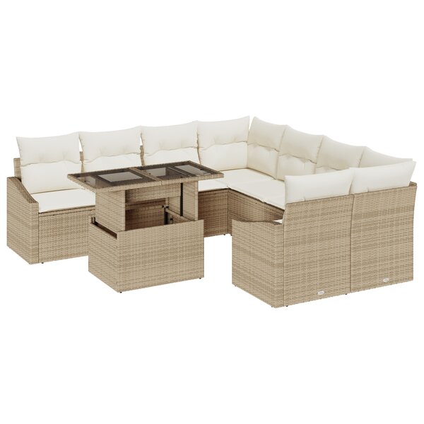 vidaXL Ensemble de salon de jardin 9 pièces avec coussins en résine tressée beige