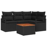 vidaXL Ensemble de canapé de jardin avec coussin 5 Pièces Noir Poly rotin