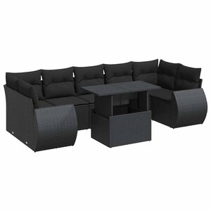 vidaXL Salon de jardin 8 Pièces avec coussins noir résine tressée