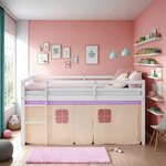 Lit mi-hauteur 90x200 cm matelas rideau violet pêche
