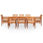 vidaXL Ensemble à manger d'extérieur 9 Pièces et coussins Acacia solide