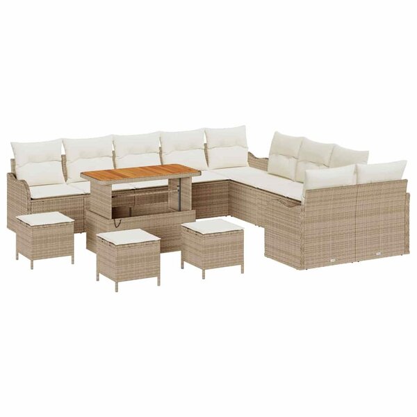 vidaXL Ensemble de canapé de jardin avec coussin 14 Pièces Beige et crème
