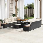 vidaXL Ensemble de canapé de jardin avec coussin 11 Pièces Noir et Crème