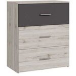 Commode Adria 3 tiroirs chêne cendré / Gris uni 75 x 41 x hauteur 90 cm