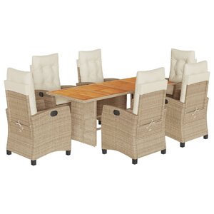 vidaXL Ensemble à manger de jardin et coussins 7 Pièces beige poly rotin