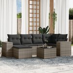vidaXL Salon de jardin avec coussins 7 Pièces gris résine tressée