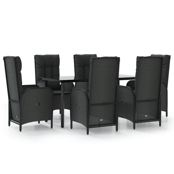 vidaXL Ensemble à manger de jardin coussins 7Pièces Noir Résine tressée