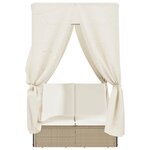 vidaXL Chaise longue double avec toit et rideaux beige résine tressée