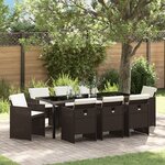 vidaXL Ensemble de repas de jardin 9 pièces avec coussins en rotin poly marron