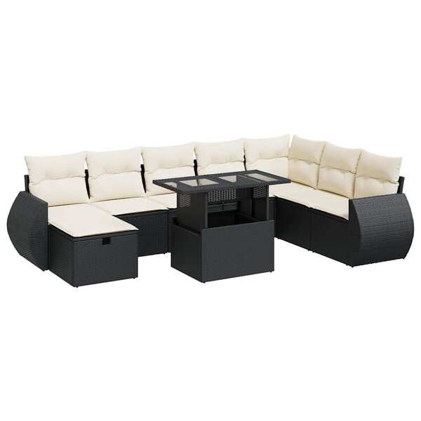 vidaXL Salon de jardin 9 Pièces avec coussins noir résine tressée