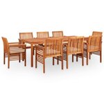 vidaXL Ensemble à manger d'extérieur 9 Pièces et coussins Acacia solide