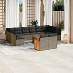 vidaXL Salon de jardin avec coussins 13 Pièces gris résine tressée