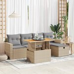 vidaXL Salon de jardin 6 Pièces avec coussins beige résine tressée acacia