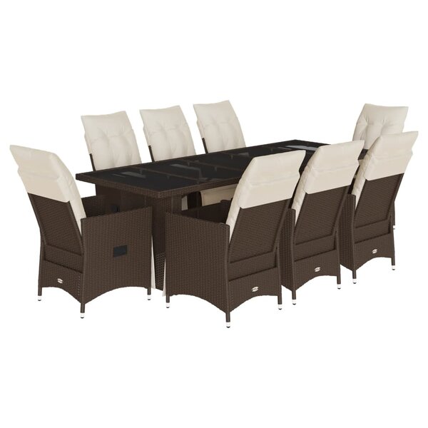 vidaXL Ensemble de bistro de jardin 9 Pièces coussins marron poly rotin