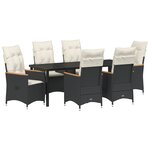 vidaXL Ensemble de Salle à Manger de Jardin de 7 Pièces avec Coussins en Poly Rattan Noir