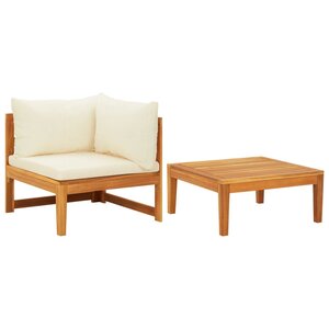 vidaXL Salon de jardin 2 Pièces avec coussins blanc crème Bois d'acacia