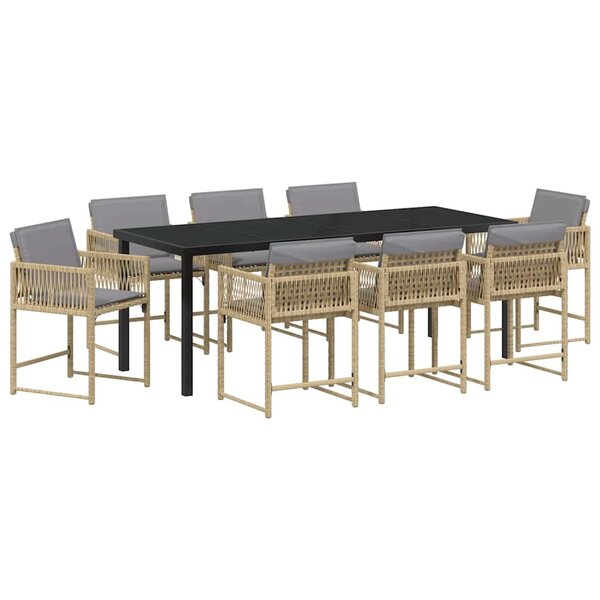 vidaXL Ensemble de salle à manger pour jardin 9 Pièces Beige polyrotin