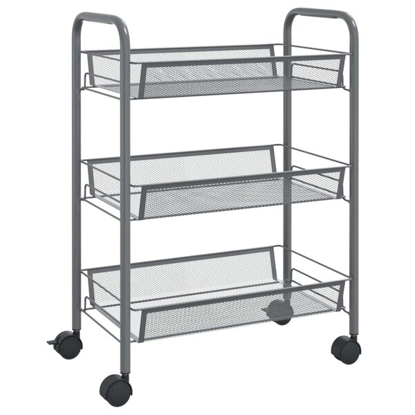 vidaXL Chariot de cuisine à 3 niveaux Gris 46x26x64 cm Fer