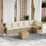 vidaXL Salon de jardin avec coussins 7 Pièces beige résine tressée