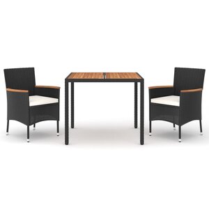 vidaXL Ensemble à manger de jardin avec coussins 3 Pièces Noir