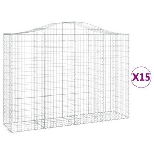 vidaXL Paniers à gabions arqués 15 Pièces 200x50x140/160 cm Fer galvanisé
