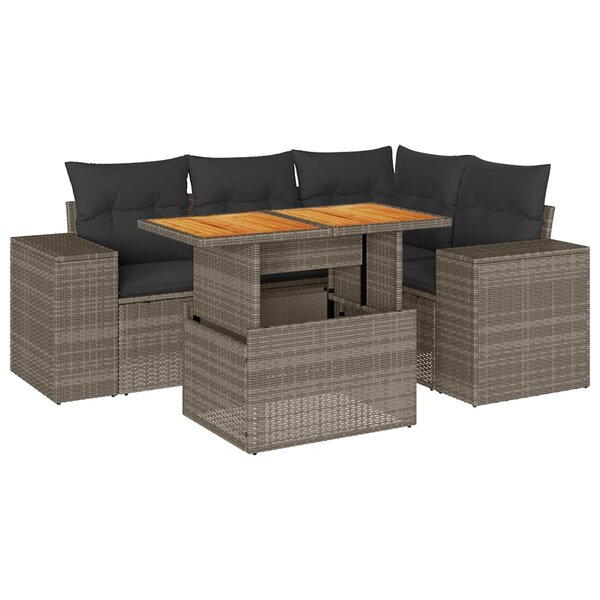vidaXL Salon de jardin 5 Pièces avec coussins gris résine tressée