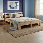 Lit double 140x200 marron matelas et sommier à lattes