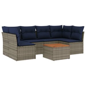 vidaXL Salon de jardin 7 Pièces avec coussins gris résine tressée