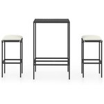 vidaXL Ensemble de bar de jardin 3 Pièces et coussins Résine tressée Noir