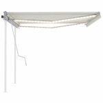 vidaXL Auvent manuel rétractable avec LED 4x3 5 m Crème