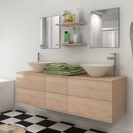 vidaXL Meuble de salle de bain 9 Pièces avec lavabo et robinet Beige